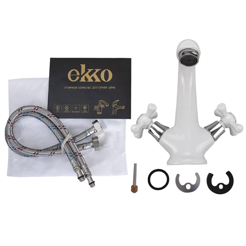 Фото 8 Смеситель для раковины Ekko E10332 двухвентильный цвет белый Фото 8 Смеситель для раковины Ekko E10332 двухвентильный цвет белый