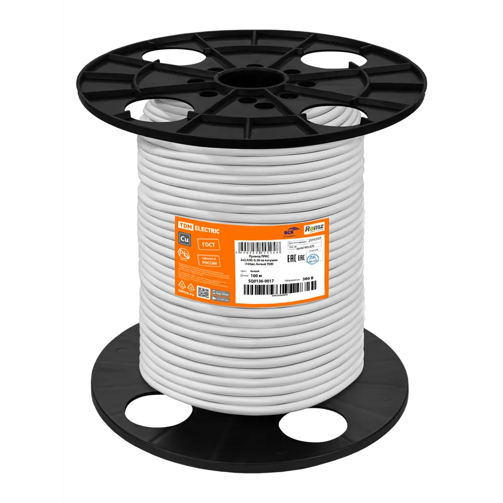 Фото 3 Провод Tdm Electric ПРКС 2x1.5 мм 100 м белый Фото 3 Провод Tdm Electric ПРКС 2x1.5 мм 100 м белый