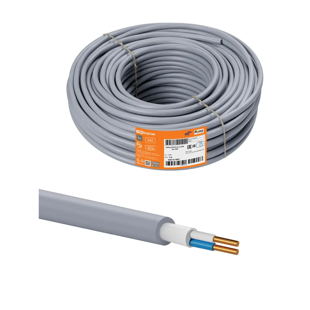 Фото Кабель Tdm Electric NYM-O 2x1.5 мм 5 м черный Фото Кабель Tdm Electric NYM-O 2x1.5 мм 5 м черный