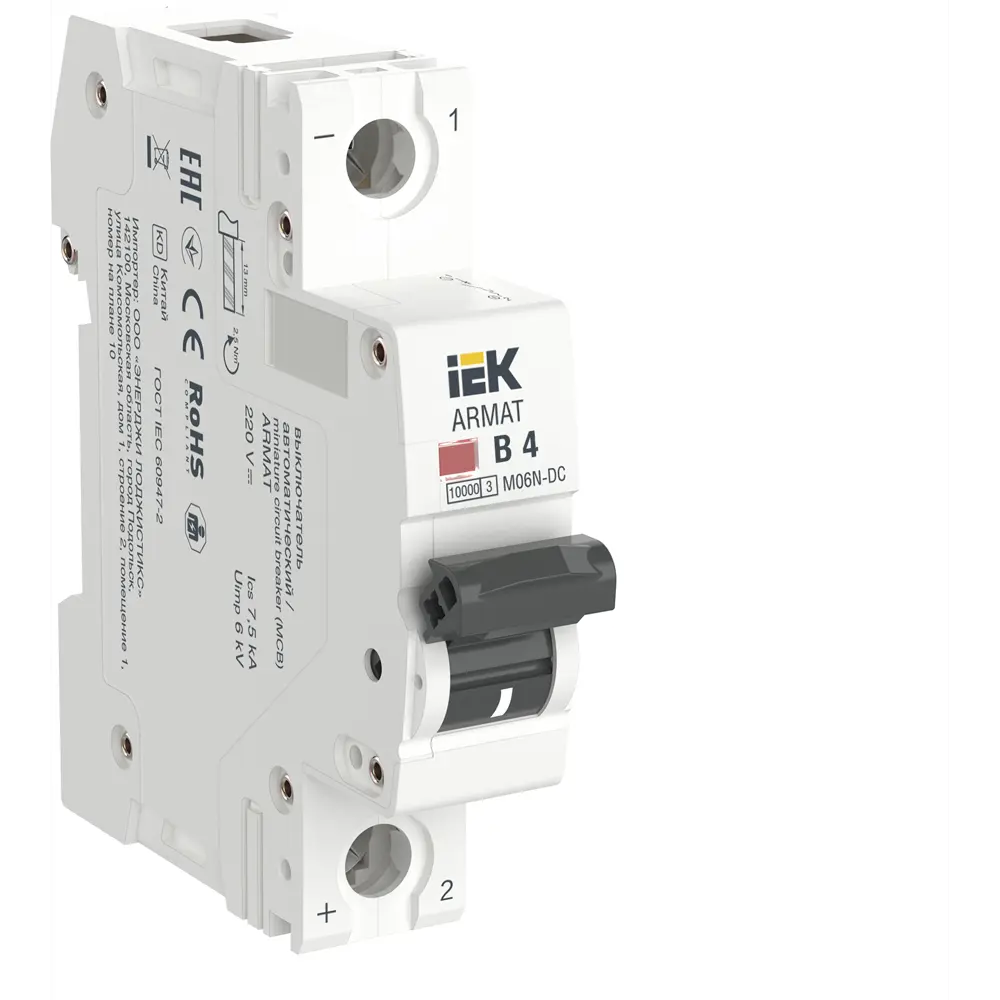 Фото Автоматический выключатель Iek M06N-DC 1P B4 А 10 кА AR-M06N-1-B004DC Фото Автоматический выключатель Iek M06N-DC 1P B4 А 10 кА AR-M06N-1-B004DC