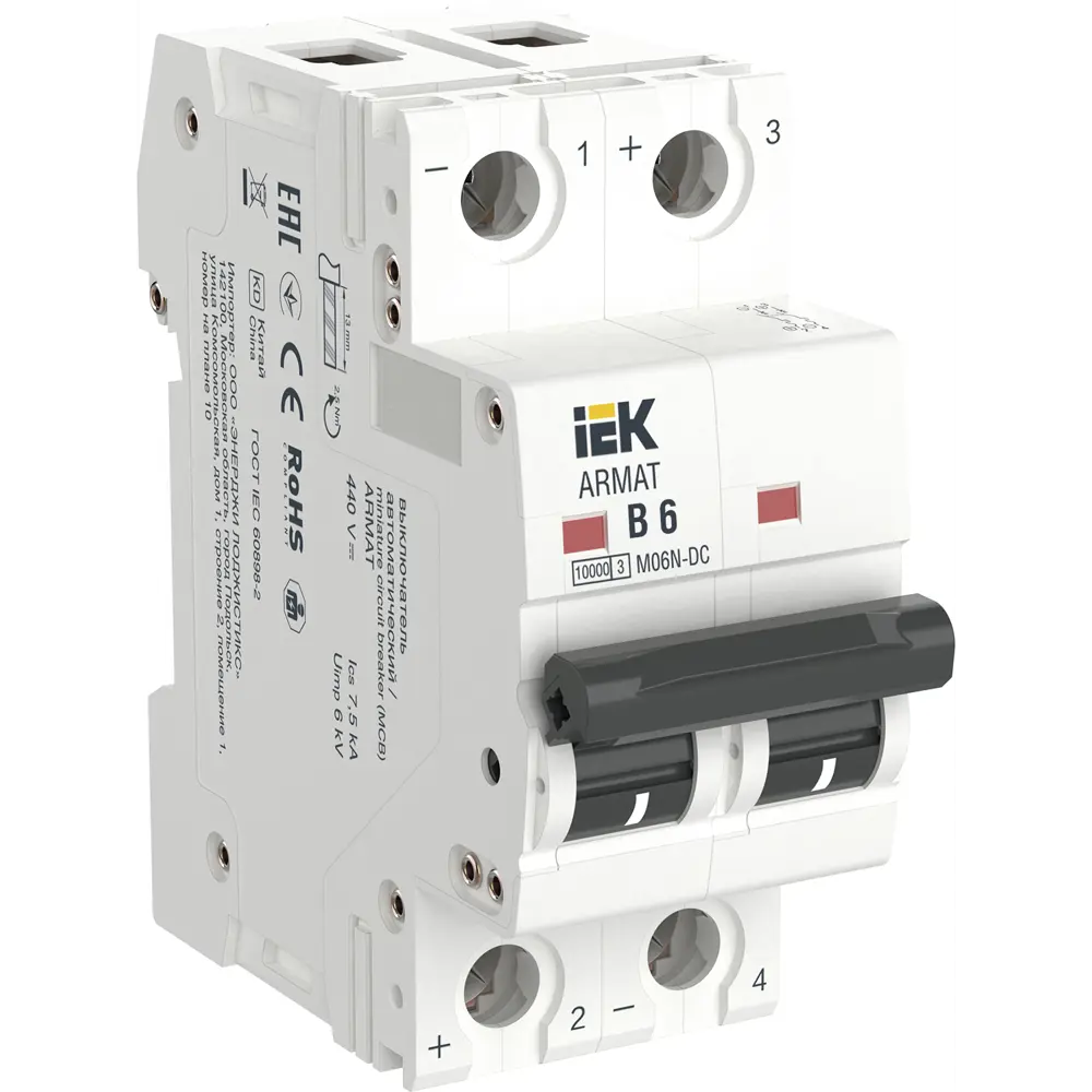 Фото Автоматический выключатель Iek M06N-DC 2P B6 А 10 кА AR-M06N-2-B006DC Фото Автоматический выключатель Iek M06N-DC 2P B6 А 10 кА AR-M06N-2-B006DC