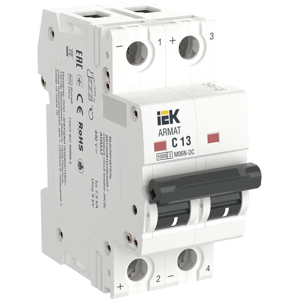 Фото Автоматический выключатель Iek M06N-DC 2P C13 А 10 кА AR-M06N-2-C013DC