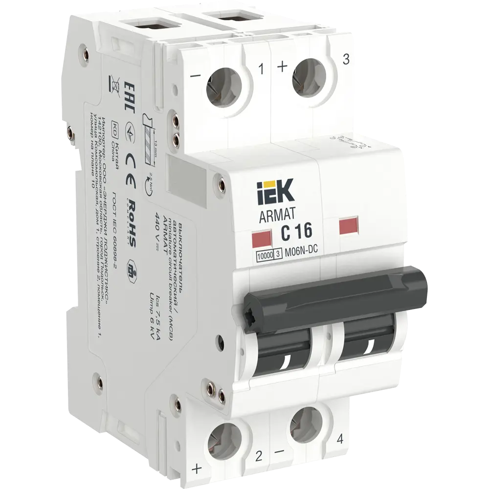 Фото 2 Автоматический выключатель Iek M06N-DC 2P C16 А 10 кА AR-M06N-2-C016DC Фото 2 Автоматический выключатель Iek M06N-DC 2P C16 А 10 кА AR-M06N-2-C016DC