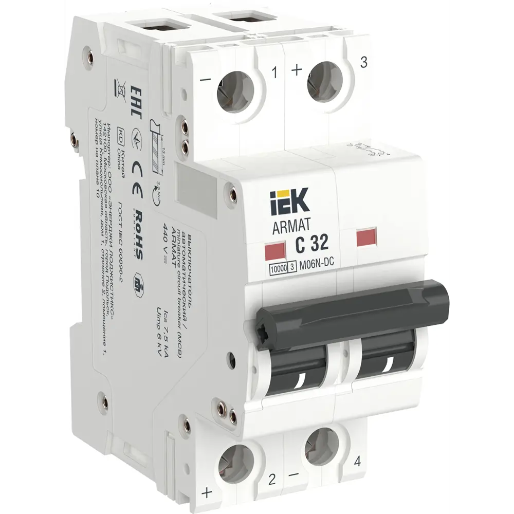 Фото Автоматический выключатель Iek M06N-DC 2P C32 А 10 кА AR-M06N-2-C032DC Фото Автоматический выключатель Iek M06N-DC 2P C32 А 10 кА AR-M06N-2-C032DC