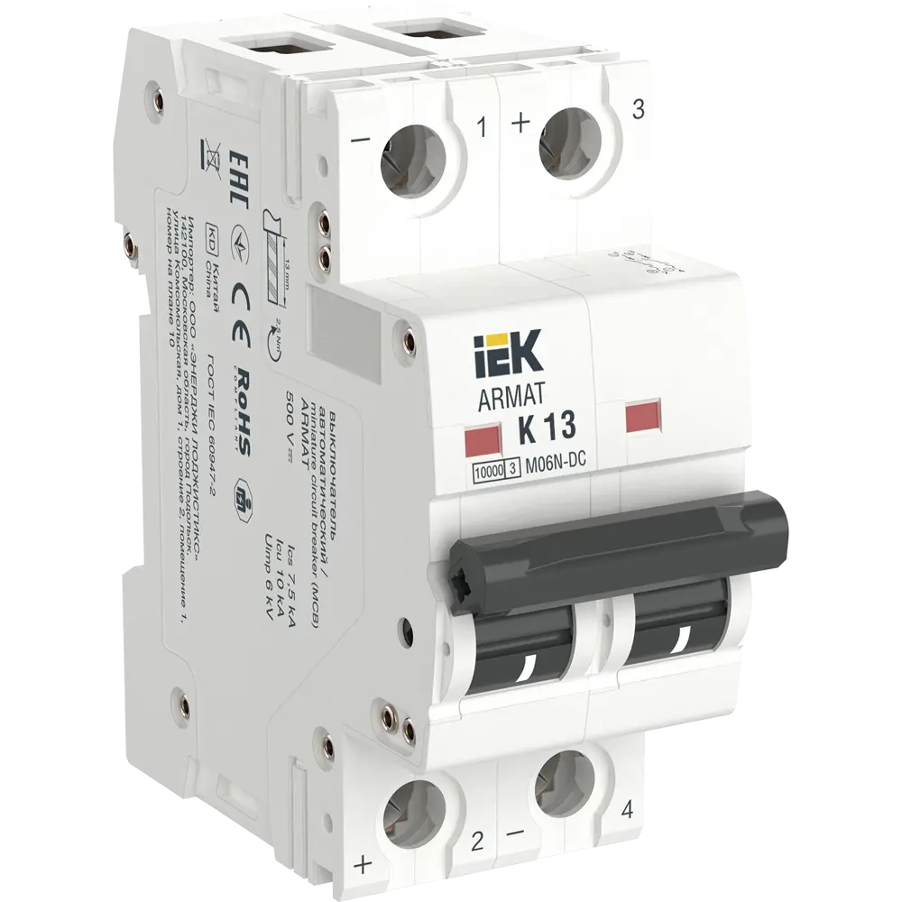 Фото 2 Автоматический выключатель Iek M06N-DC 2P K13 А 10 кА AR-M06N-2-K013DC Фото 2 Автоматический выключатель Iek M06N-DC 2P K13 А 10 кА AR-M06N-2-K013DC