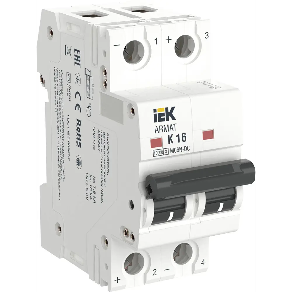 Фото Автоматический выключатель Iek M06N-DC 2P K16 А 10 кА AR-M06N-2-K016DC Фото Автоматический выключатель Iek M06N-DC 2P K16 А 10 кА AR-M06N-2-K016DC
