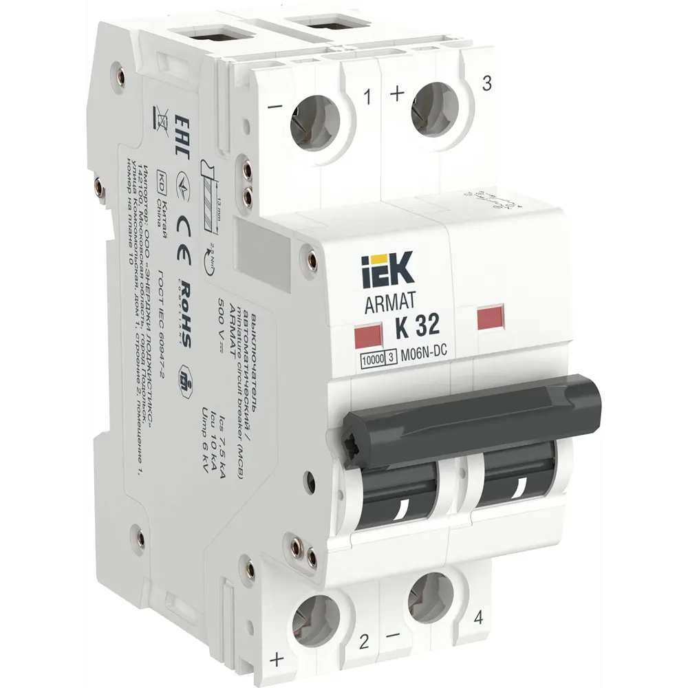 Фото Автоматический выключатель Iek M06N-DC 2P K32 А 10 кА AR-M06N-2-K032DC Фото Автоматический выключатель Iek M06N-DC 2P K32 А 10 кА AR-M06N-2-K032DC