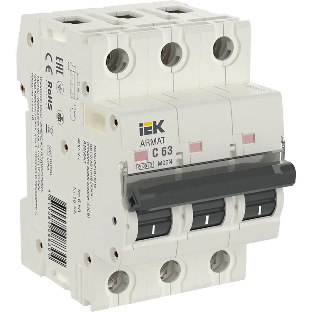 Фото 2 Автоматический выключатель Iek M06N 3P C63 А 6 кА AR-M06N-3-C063
