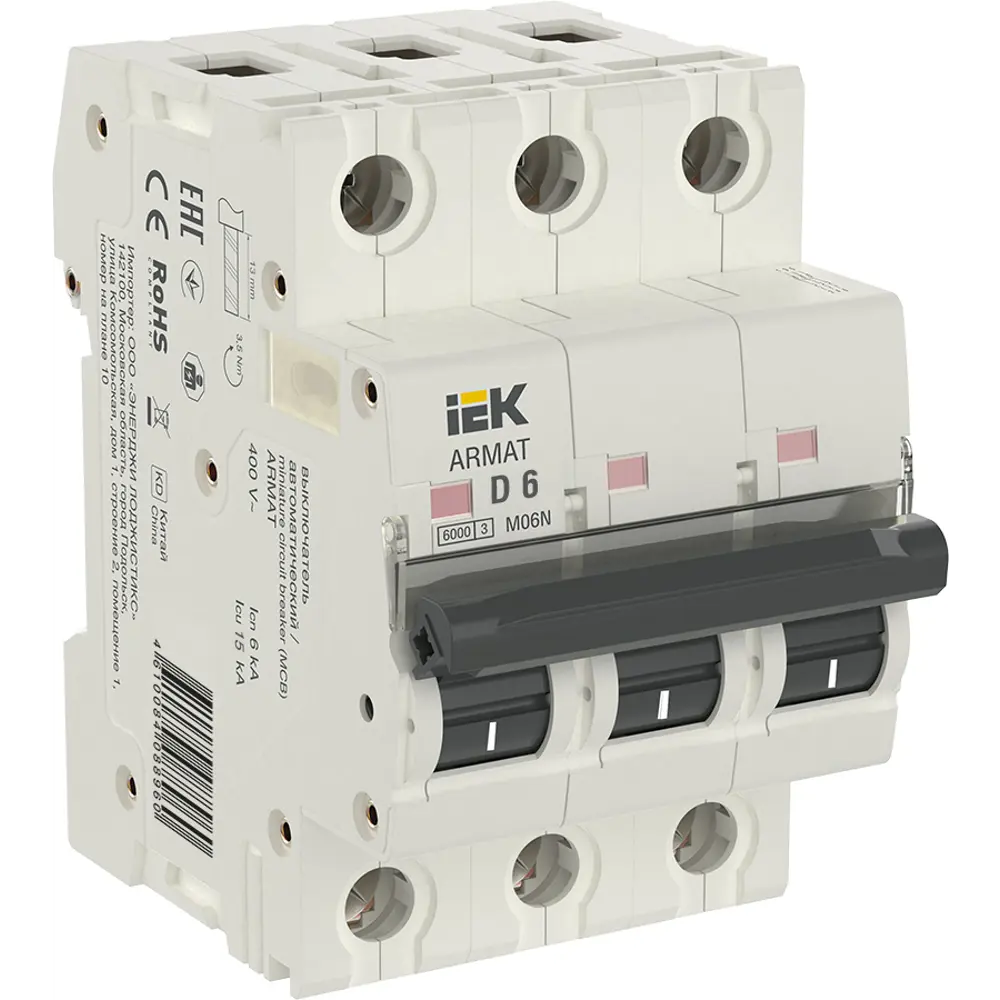 Фото Автоматический выключатель Iek M06N 3P D6 А 6 кА AR-M06N-3-D006 Фото Автоматический выключатель Iek M06N 3P D6 А 6 кА AR-M06N-3-D006