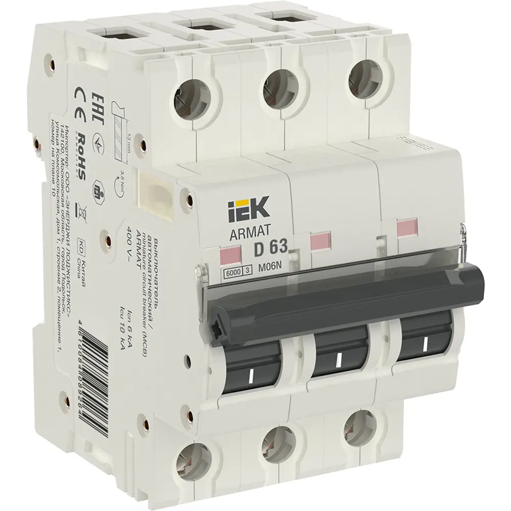 Фото Автоматический выключатель Iek M06N 3P D63 А 6 кА AR-M06N-3-D063