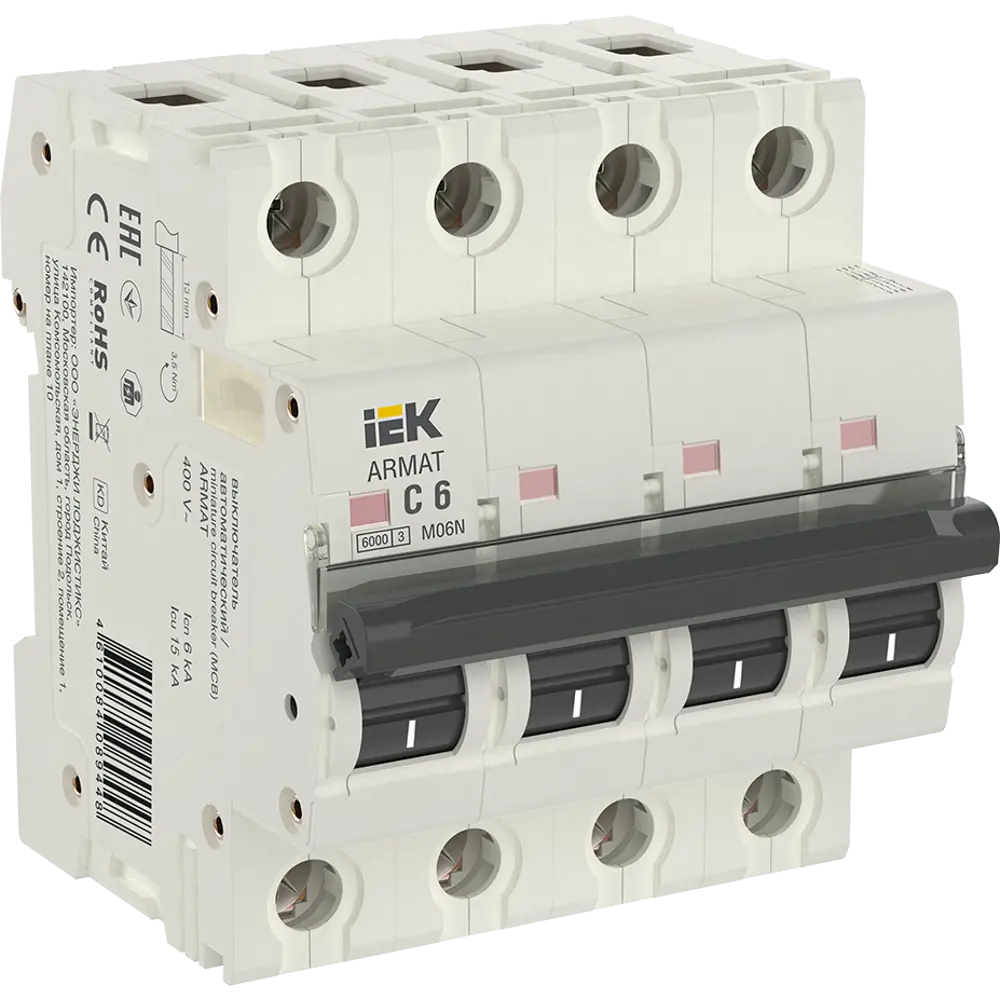 Фото 2 Автоматический выключатель Iek M06N 4P C6 А 6 кА AR-M06N-4-C006 Фото 2 Автоматический выключатель Iek M06N 4P C6 А 6 кА AR-M06N-4-C006