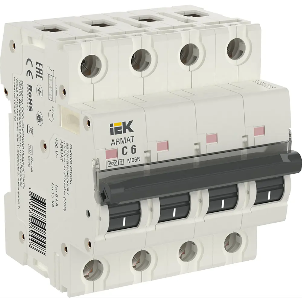 Фото Автоматический выключатель Iek M06N 4P C6 А 6 кА AR-M06N-4-C006 Фото Автоматический выключатель Iek M06N 4P C6 А 6 кА AR-M06N-4-C006