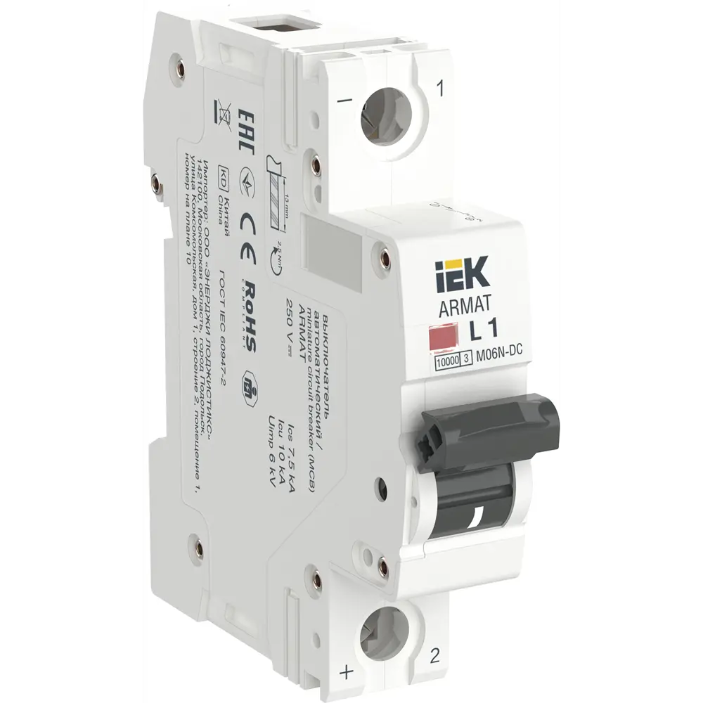 Фото Автоматический выключатель Iek M06N-DC 1P L1 А 10 кА AR-M06N-1-L001DC Фото Автоматический выключатель Iek M06N-DC 1P L1 А 10 кА AR-M06N-1-L001DC