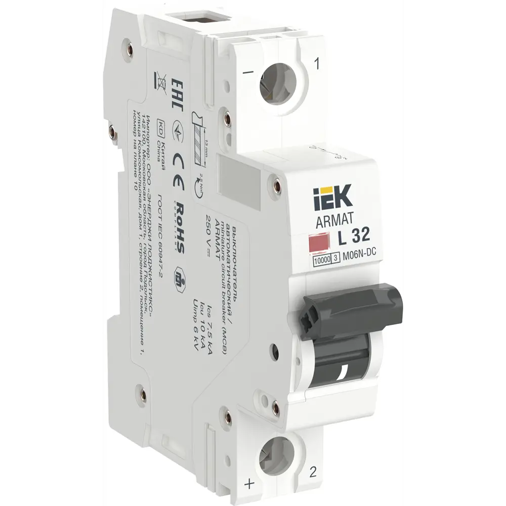 Фото Автоматический выключатель Iek M06N-DC 1P L32 А 10 кА AR-M06N-1-L032DC Фото Автоматический выключатель Iek M06N-DC 1P L32 А 10 кА AR-M06N-1-L032DC