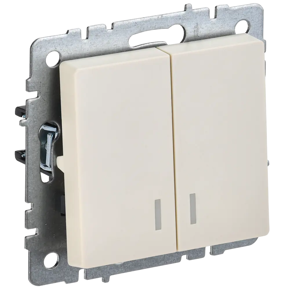 Фото Выключатель встраиваемый Iek Brite BR-V20-1-10-K10 2 клавиши с подсветкой цвет бежевый Фото Выключатель встраиваемый Iek Brite BR-V20-1-10-K10 2 клавиши с подсветкой цвет бежевый