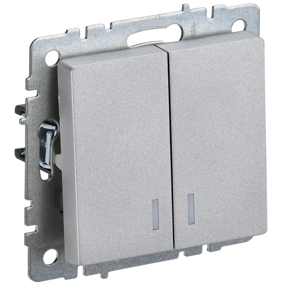 Фото 2 Выключатель встраиваемый Iek Brite BR-V20-1-10-K47 2 клавиши с подсветкой цвет алюминий Фото 2 Выключатель встраиваемый Iek Brite BR-V20-1-10-K47 2 клавиши с подсветкой цвет алюминий