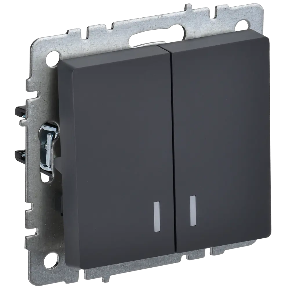 Фото Выключатель встраиваемый Iek Brite BR-V20-1-10-K53 2 клавиши с подсветкой цвет графит Фото Выключатель встраиваемый Iek Brite BR-V20-1-10-K53 2 клавиши с подсветкой цвет графит