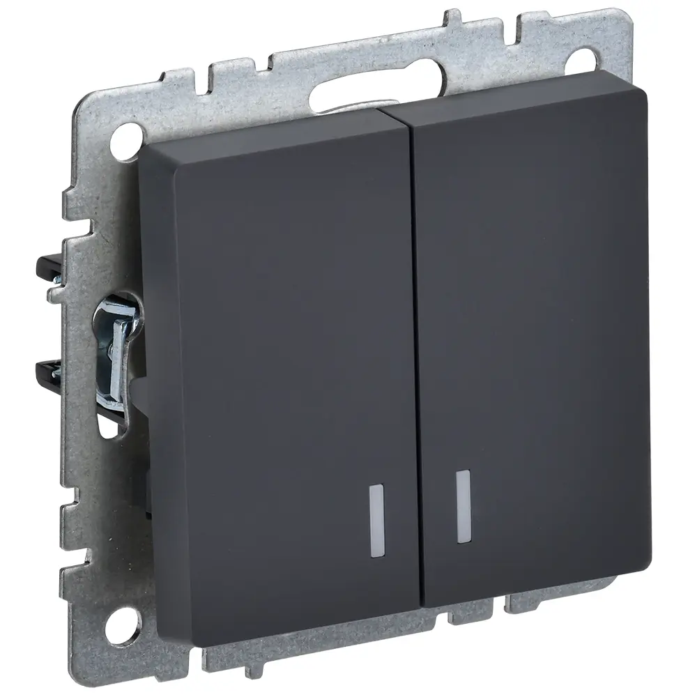 Фото 2 Выключатель встраиваемый Iek Brite BR-V20-1-10-K53 2 клавиши с подсветкой цвет графит Фото 2 Выключатель встраиваемый Iek Brite BR-V20-1-10-K53 2 клавиши с подсветкой цвет графит