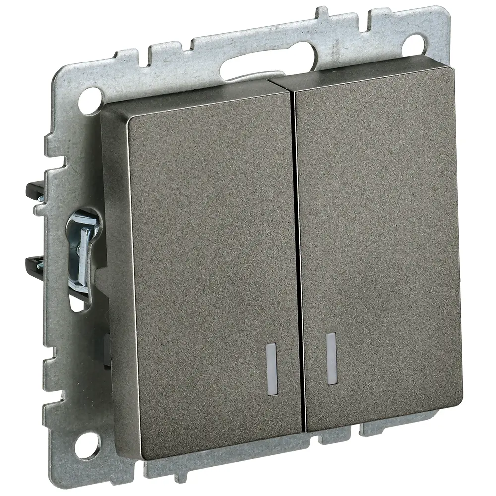 Фото Выключатель встраиваемый Iek Brite BR-V20-1-10-K45 2 клавиши с подсветкой цвет бронза Фото Выключатель встраиваемый Iek Brite BR-V20-1-10-K45 2 клавиши с подсветкой цвет бронза