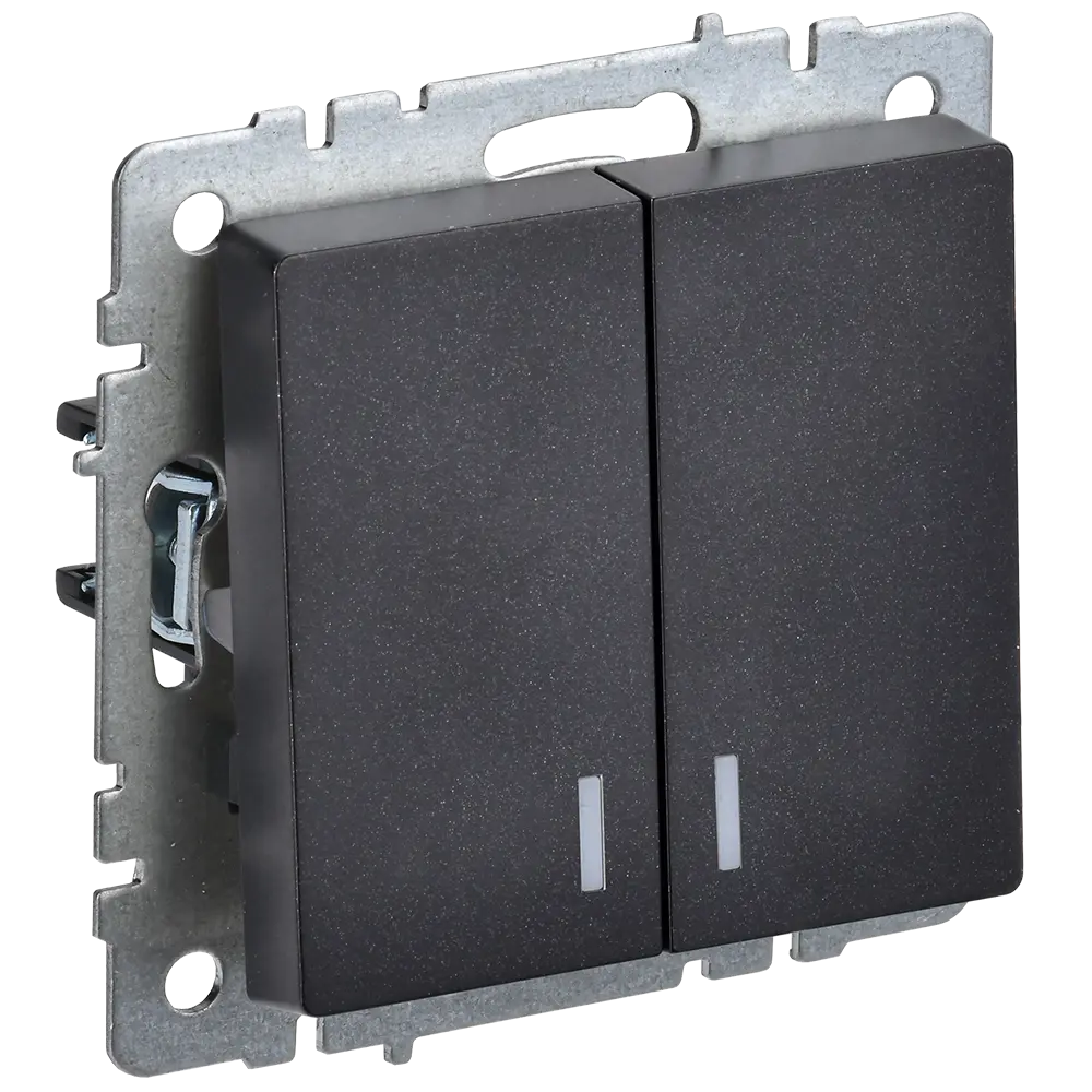 Фото Выключатель встраиваемый Iek Brite BR-V20-1-10-K02 2 клавиши с подсветкой цвет черный Фото Выключатель встраиваемый Iek Brite BR-V20-1-10-K02 2 клавиши с подсветкой цвет черный
