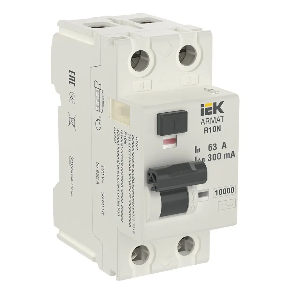 Фото 2 Дифференциальный автомат Iek Armat R10N 2P C63 А 300 мА 10 кА AC AR-R10N-2-063C300 Фото 2 Дифференциальный автомат Iek Armat R10N 2P C63 А 300 мА 10 кА AC AR-R10N-2-063C300