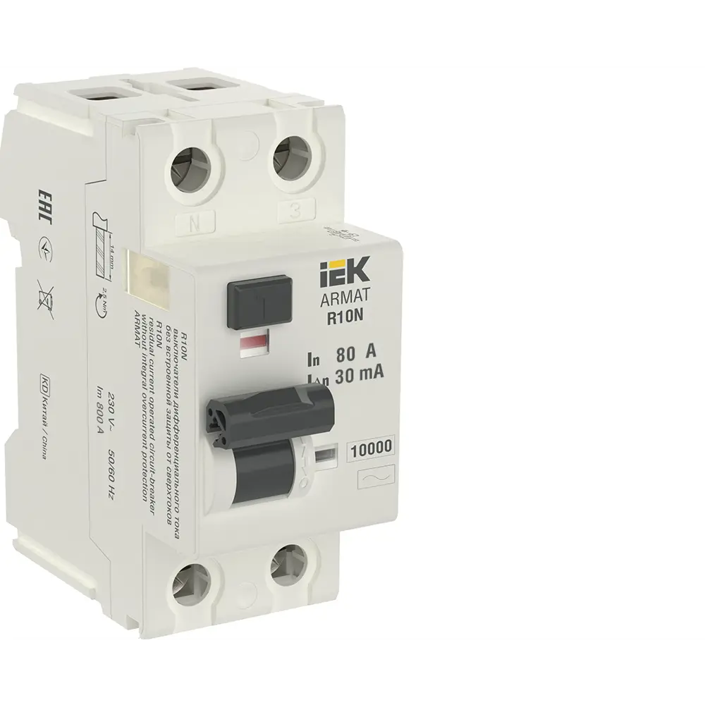 Фото Дифференциальный автомат Iek Armat R10N 2P C80 А 30 мА 10 кА AC AR-R10N-2-080C030