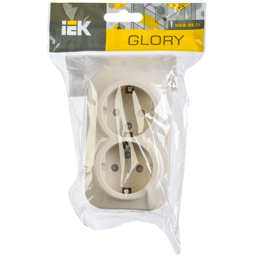 Фото Розетка двойная накладная Iek Glory ERH24-K33-16 с заземлением цвет кремовый Фото Розетка двойная накладная Iek Glory ERH24-K33-16 с заземлением цвет кремовый
