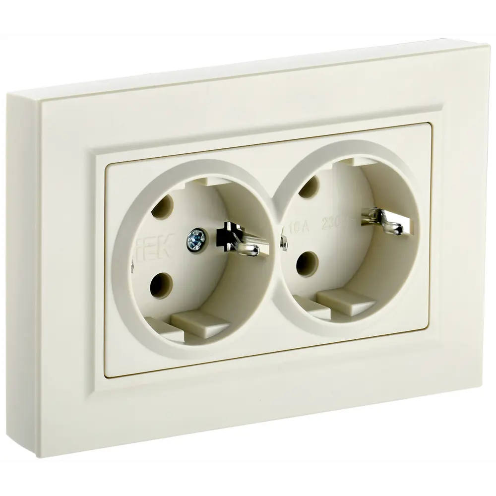 Фото 2 Розетка двойная встраиваемая Iek Brite BR-R21-16-K10-F с заземлением цвет бежевый Фото 2 Розетка двойная встраиваемая Iek Brite BR-R21-16-K10-F с заземлением цвет бежевый