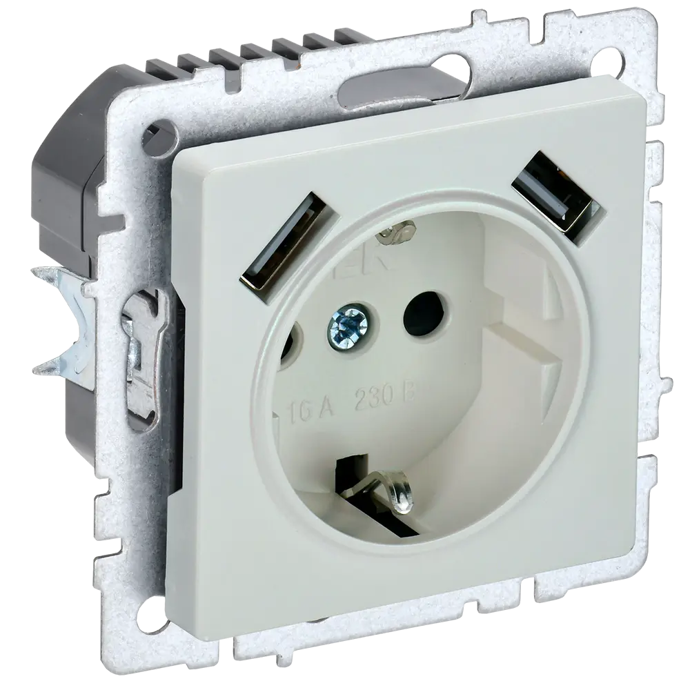 Фото Розетка USB встраиваемая Iek Brite BR-R14-16-U21-D21-K36 с заземлением цвет жемчужный Фото Розетка USB встраиваемая Iek Brite BR-R14-16-U21-D21-K36 с заземлением цвет жемчужный