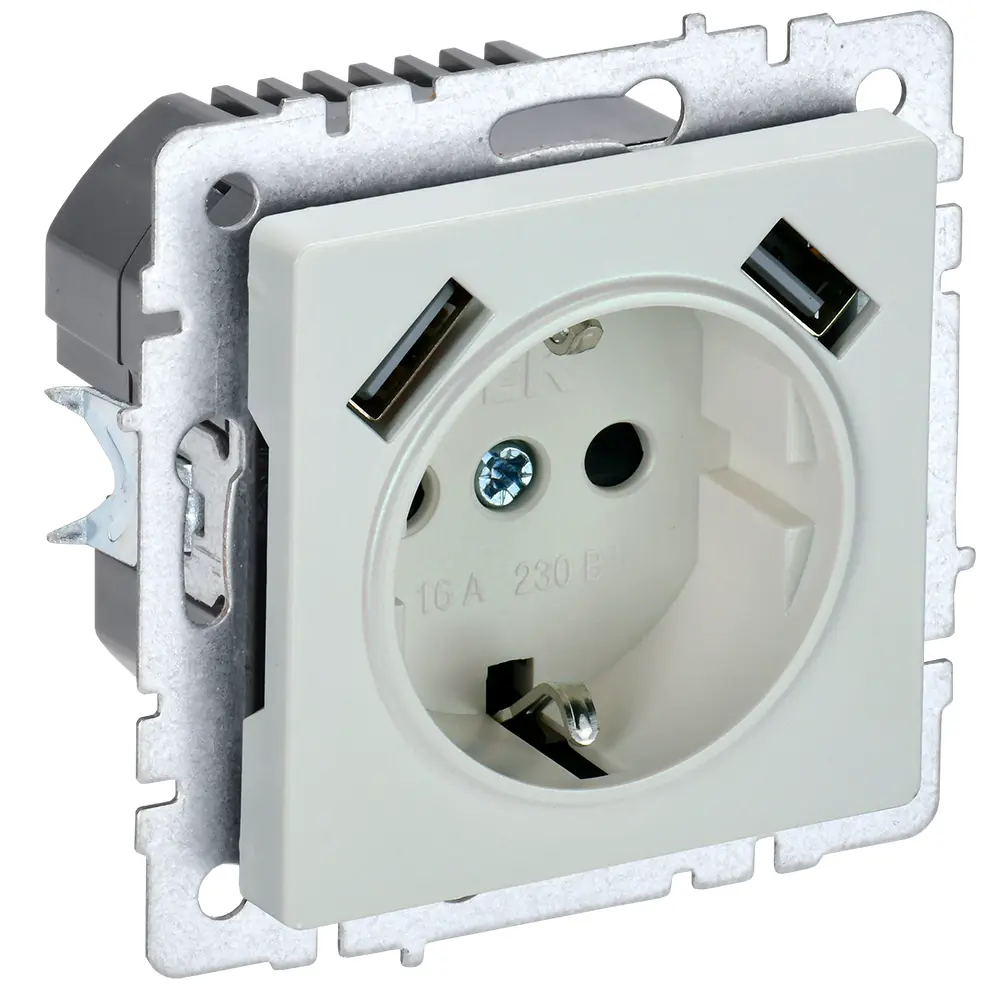 Фото 2 Розетка USB встраиваемая Iek Brite BR-R14-16-U21-D21-K36 с заземлением цвет жемчужный Фото 2 Розетка USB встраиваемая Iek Brite BR-R14-16-U21-D21-K36 с заземлением цвет жемчужный