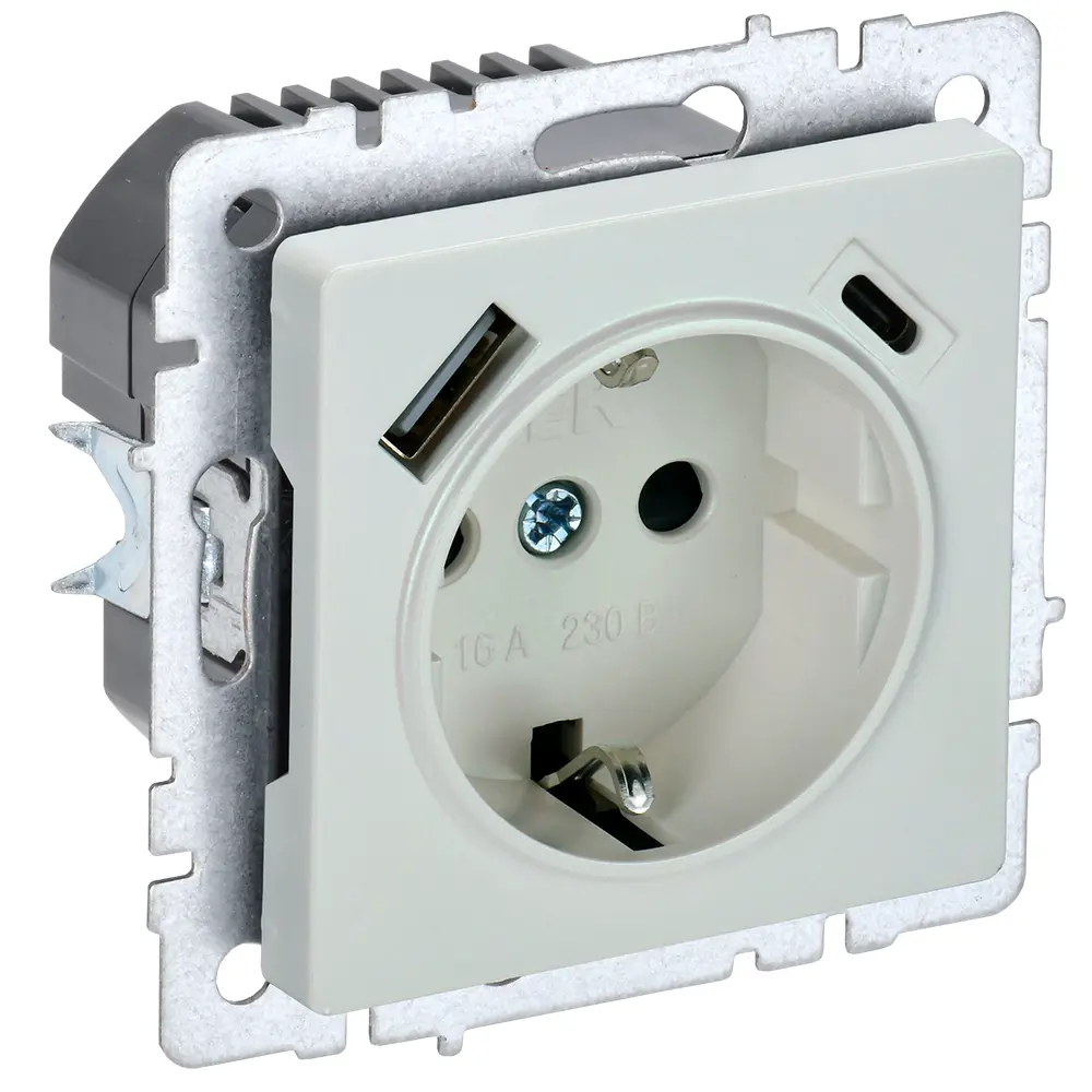Фото 2 Розетка USB встраиваемая Iek Brite BR-R14-16-U22-018-K36 с заземлением цвет жемчужный Фото 2 Розетка USB встраиваемая Iek Brite BR-R14-16-U22-018-K36 с заземлением цвет жемчужный