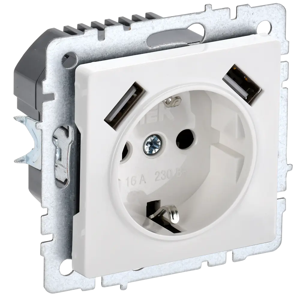 Фото Розетка USB встраиваемая Iek Brite BR-R14-16-U21-D21-K01 с заземлением цвет белый Фото Розетка USB встраиваемая Iek Brite BR-R14-16-U21-D21-K01 с заземлением цвет белый