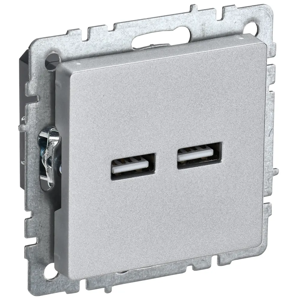 Фото 2 Розетка USB встраиваемая Iek Brite BR-U21-D31-K47 цвет алюминий Фото 2 Розетка USB встраиваемая Iek Brite BR-U21-D31-K47 цвет алюминий