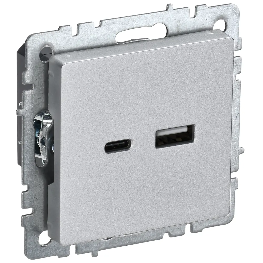 Фото 2 Розетка USB встраиваемая Iek Brite BR-U22-018-K47 цвет алюминий Фото 2 Розетка USB встраиваемая Iek Brite BR-U22-018-K47 цвет алюминий