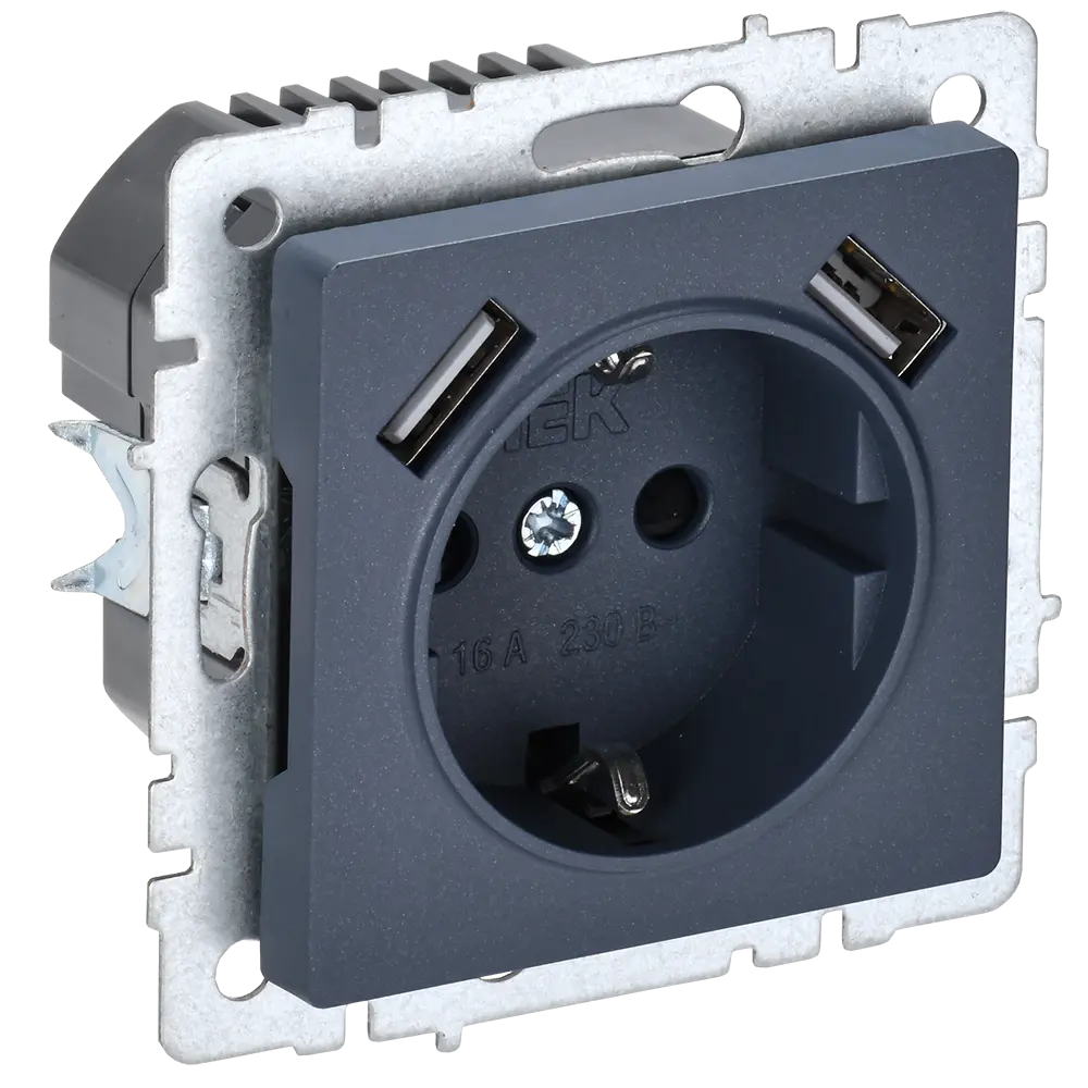 Фото Розетка USB встраиваемая Iek Brite BR-R14-16-U21-D21-K35 с заземлением цвет маренго Фото Розетка USB встраиваемая Iek Brite BR-R14-16-U21-D21-K35 с заземлением цвет маренго