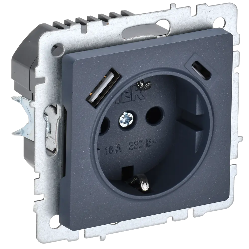 Фото Розетка USB встраиваемая Iek Brite BR-R14-16-U22-018-K35 с заземлением цвет маренго Фото Розетка USB встраиваемая Iek Brite BR-R14-16-U22-018-K35 с заземлением цвет маренго