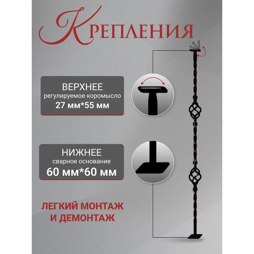 Фото 2 Балясина кованая Стамет прямая с двумя корзинками цвет black Фото 2 Балясина кованая Стамет прямая с двумя корзинками цвет black