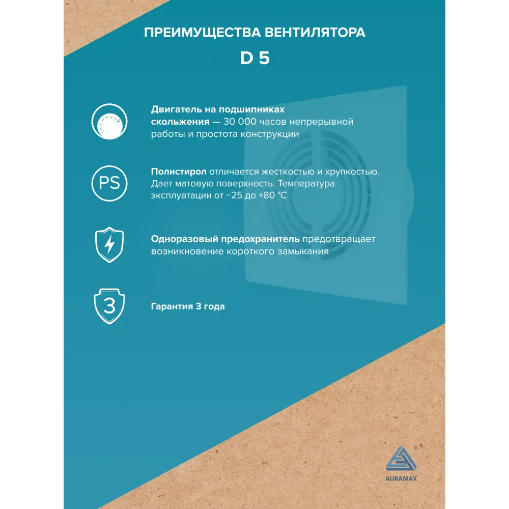 Фото 2 Вентилятор осевой вытяжной Auramax D 5 D125 мм 36 дБ 140 м³/ч цвет белый Фото 2 Вентилятор осевой вытяжной Auramax D 5 D125 мм 36 дБ 140 м³/ч цвет белый