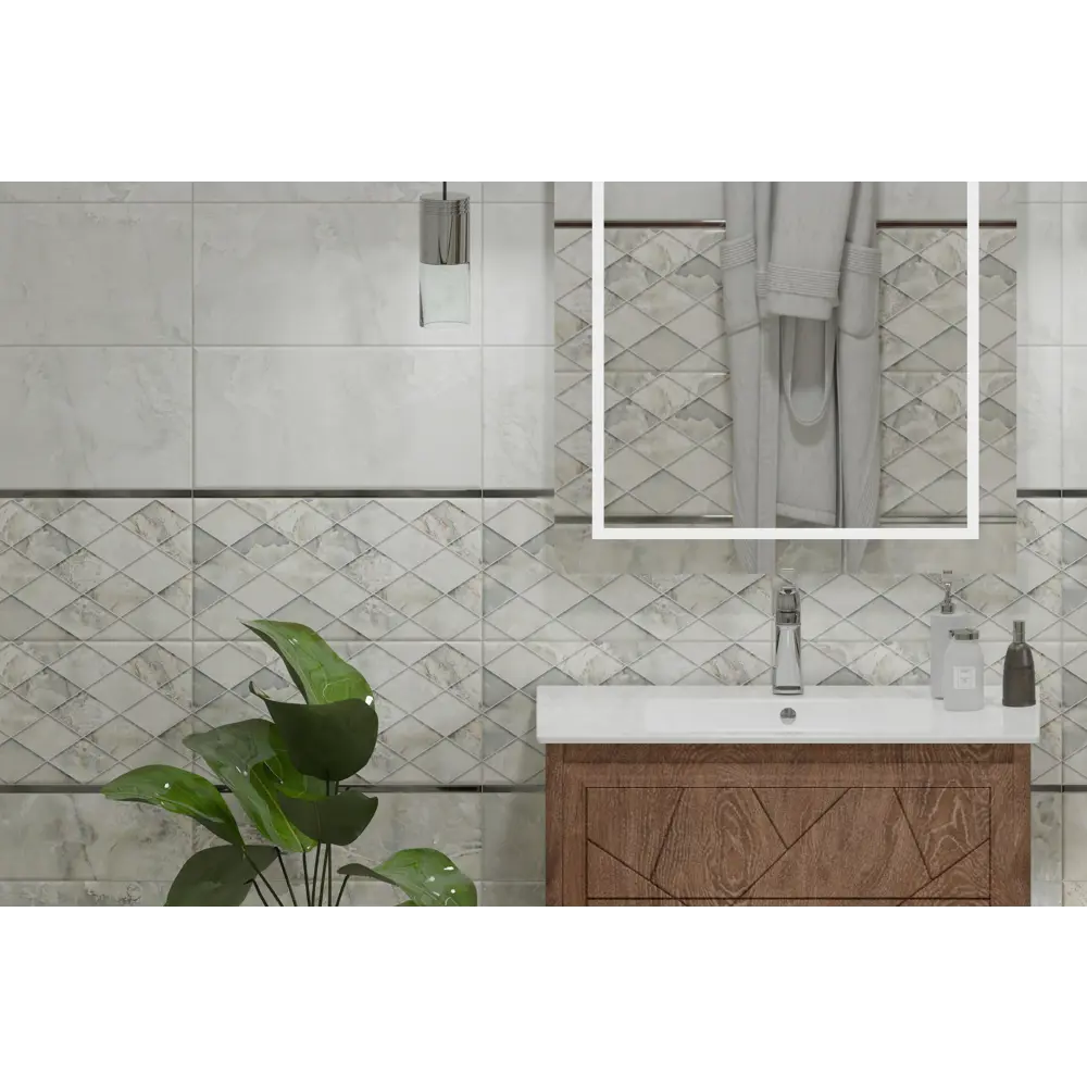 Фото 5 Керамическая плитка Eurotile Selesta 4627162807511 25x50см цвет серый/серебристый Фото 5 Керамическая плитка Eurotile Selesta 4627162807511 25x50см цвет серый/серебристый