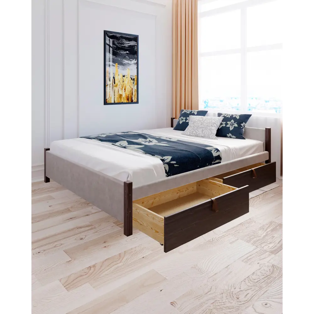 Фото 5 Кровать Solarius Классика с 4 ящиками 130x63x200 см дерево с реечным основанием цвет светло-серый/венге Фото 5 Кровать Solarius Классика с 4 ящиками 130x63x200 см дерево с реечным основанием цвет светло-серый/венге