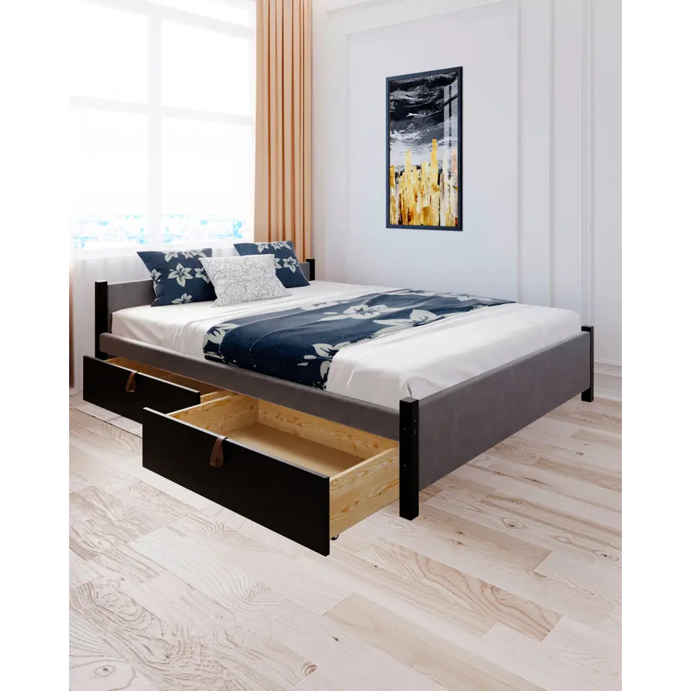 Фото Кровать Solarius Классика с 4 ящиками 130x63x200 см дерево с реечным основанием цвет темно-серый/черный оникс Фото Кровать Solarius Классика с 4 ящиками 130x63x200 см дерево с реечным основанием цвет темно-серый/черный оникс