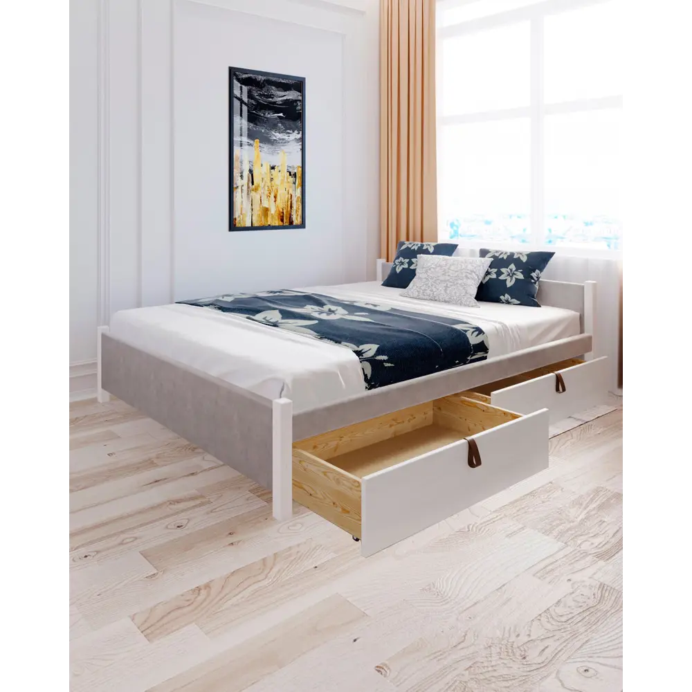 Фото 5 Кровать Solarius Классика 150x63x210 см дерево со сплошным основанием цвет светло-серый/белый Фото 5 Кровать Solarius Классика 150x63x210 см дерево со сплошным основанием цвет светло-серый/белый