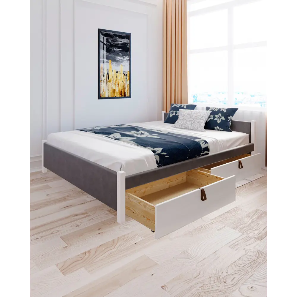 Фото 5 Кровать Solarius Классика 170x63x210 см дерево со сплошным основанием цвет темно-серый/белый