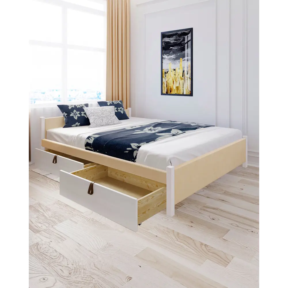 Фото Кровать Solarius Классика 130x63x200 см дерево с реечным основанием цвет бежевый/белый Фото Кровать Solarius Классика 130x63x200 см дерево с реечным основанием цвет бежевый/белый