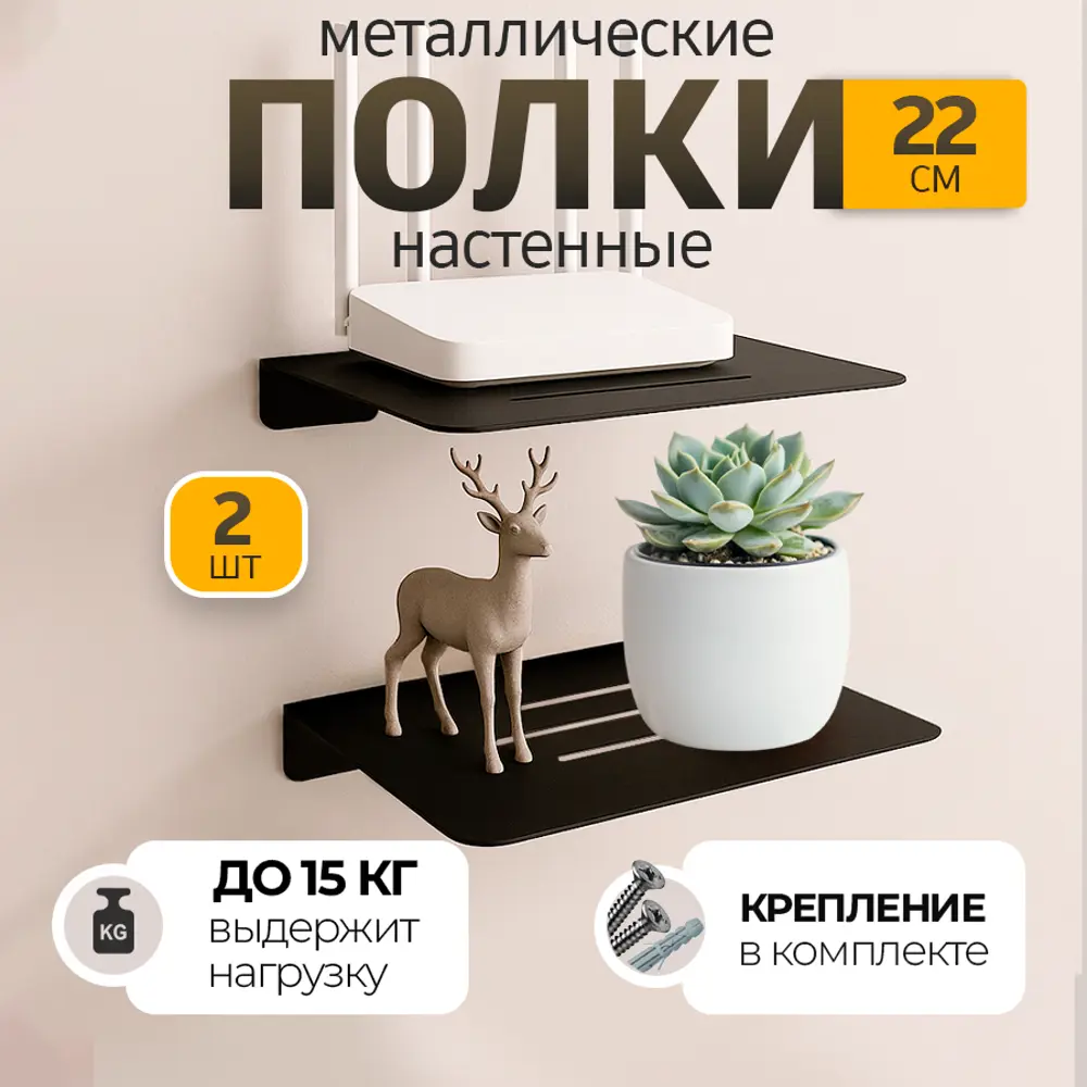 Фото Полка настенная Железное решение 22x17 см металл цвет черный муар 2 шт.