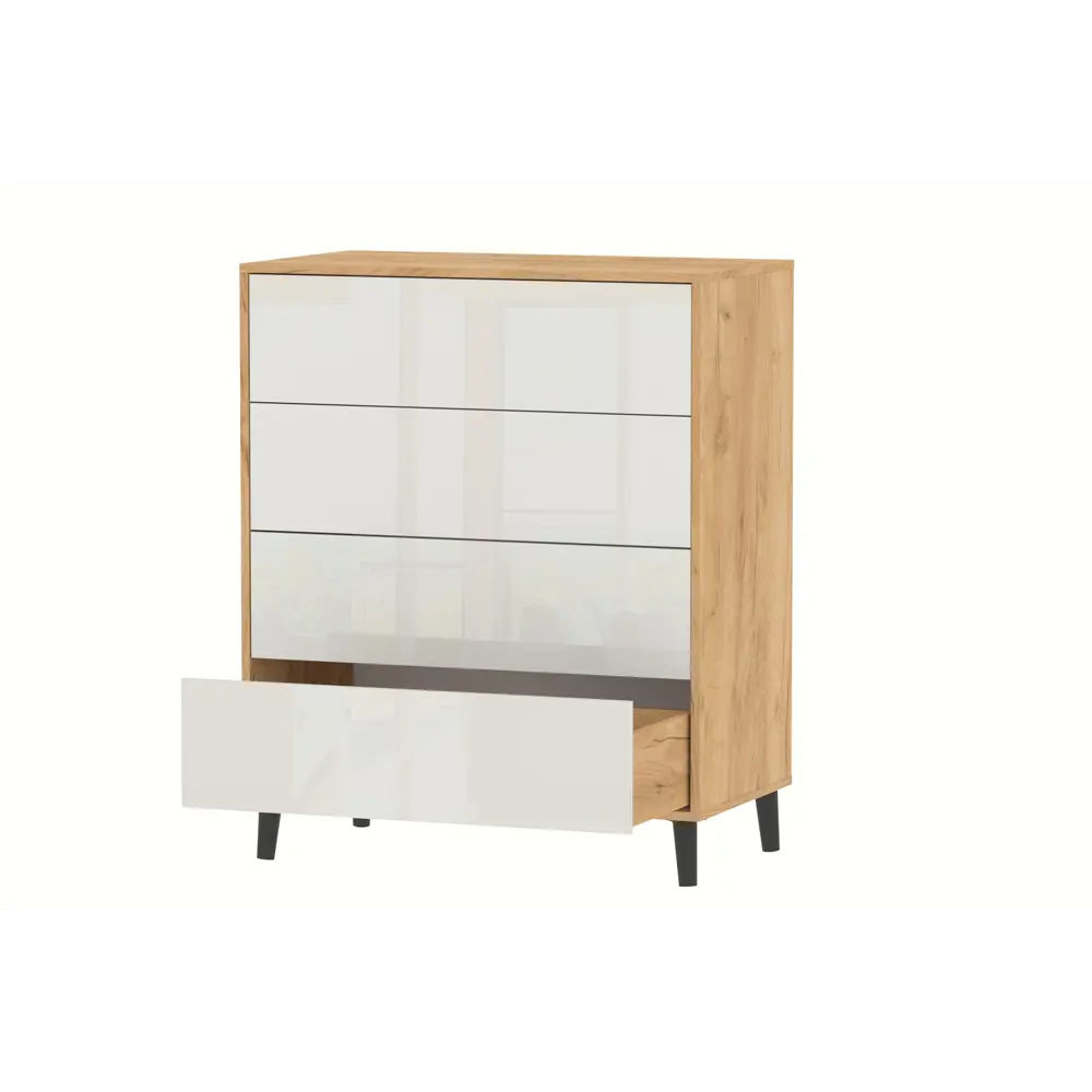 Фото 4 Комод Furnistyle КВ-03 4 ящика 90.2х50.5х110 см ЛДСП цвет дуб крафт золотой/белый бриллиант Фото 4 Комод Furnistyle КВ-03 4 ящика 90.2х50.5х110 см ЛДСП цвет дуб крафт золотой/белый бриллиант