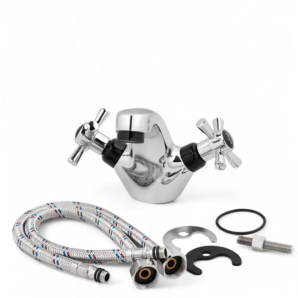 Фото 4 Смеситель для раковины Potato P1054-6 двухвентильный с коротким изливом цвет черный Фото 4 Смеситель для раковины Potato P1054-6 двухвентильный с коротким изливом цвет черный