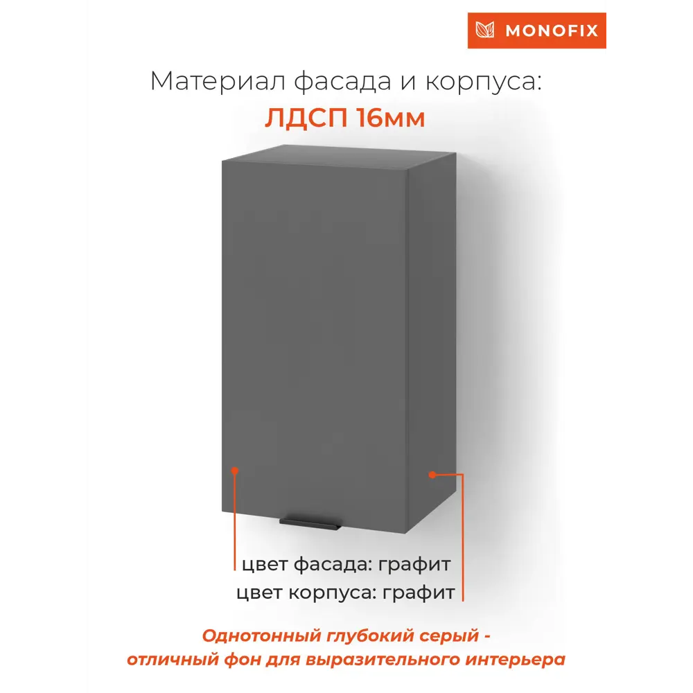 Фото 5 Навесной шкаф ОДОС Monofix 40x72x32 см ЛДСП цвет графит Фото 5 Навесной шкаф ОДОС Monofix 40x72x32 см ЛДСП цвет графит