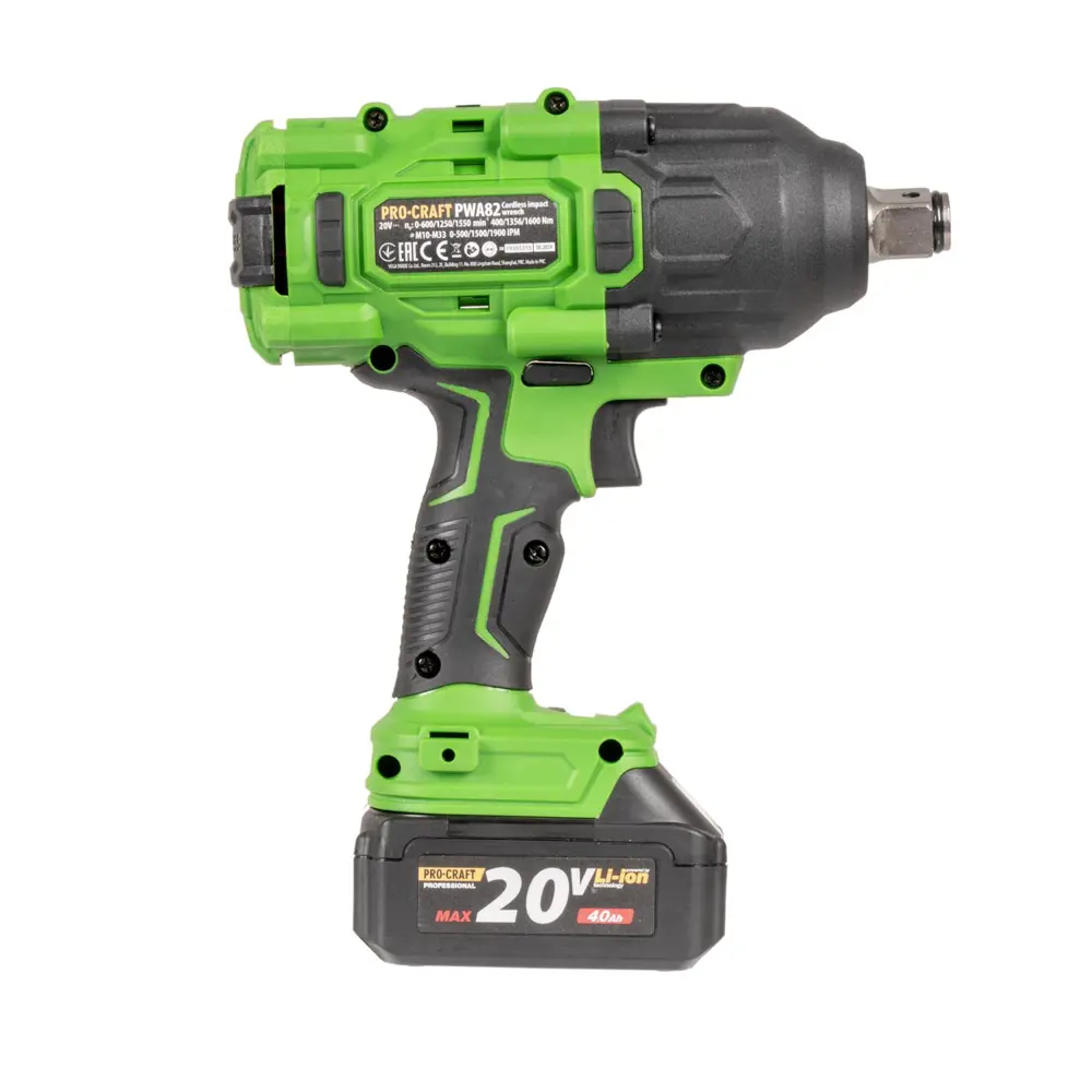 Фото 6 Гайковерт аккумуляторный бесщеточный Procraft PWA82, 20 В Li-Ion 1x4 Ач, 1600 Нм Фото 6 Гайковерт аккумуляторный бесщеточный Procraft PWA82, 20 В Li-Ion 1x4 Ач, 1600 Нм
