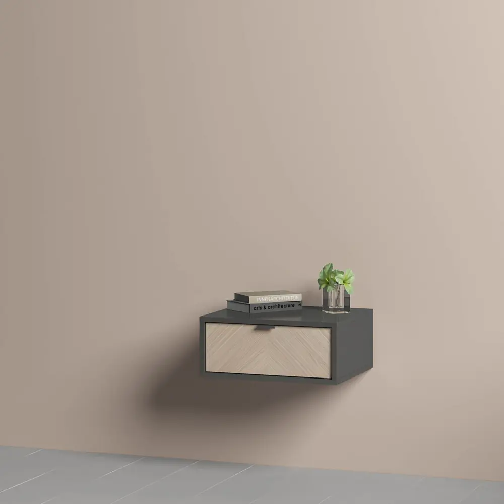 Фото 4 Тумба прикроватная Ellipse furniture 47.4x18x41 см 1 ящик МДФ цвет темно-серый Фото 4 Тумба прикроватная Ellipse furniture 47.4x18x41 см 1 ящик МДФ цвет темно-серый